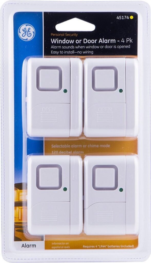 GE Personal Security Window and Door Alarm, 4 Pack, DIY Protection, Burglar Alert, Wireless, Chime/Alarm, Easy Installation, Ideal for Home, Garage, Apartment and More, 45174,White