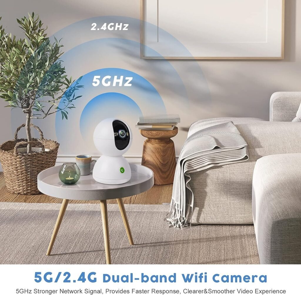 2.5K 5GHz  2.4GHz Indoor Security Camera Wireless,Pet Camera for Home Security for Baby/ Cat /Dog, 7/24 Motion Tracking,Spotlight  Siren Alarm ,One Click to Call(64GB Included)