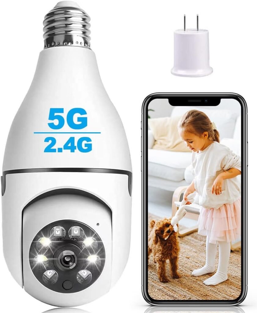 2K Light Bulb Camera, Wireless 5GHz  2.4GHz WiFi Home Security Camera 360° Surveillance Cam with Motion Detection Alarm Night Vision Light Socket Camera (1Pcs)