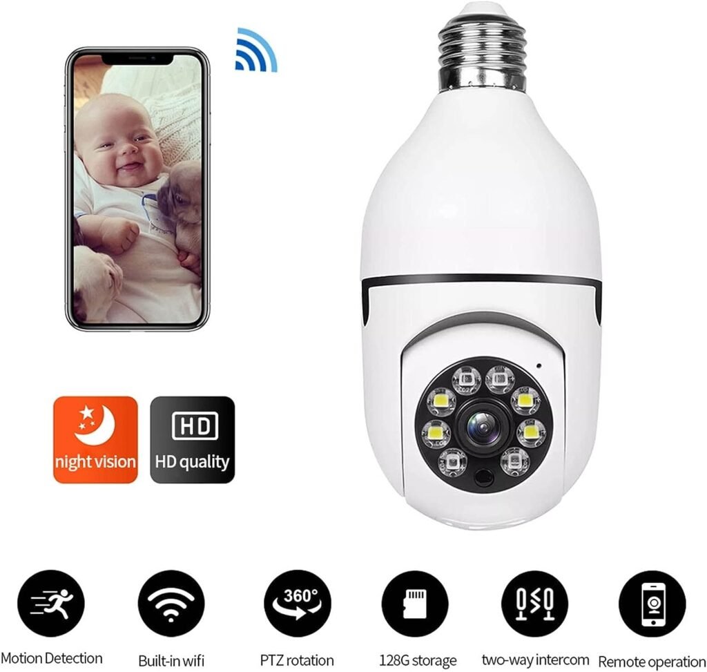 Amazon.com : Qiopertar Light Bulb Camera 2.4GHz WiFi Outdoor, 1080P E27 Light Bulb Camera Security Camera, Indoor 360° Home Security Cameras, Full Color Day and Night : Electronics