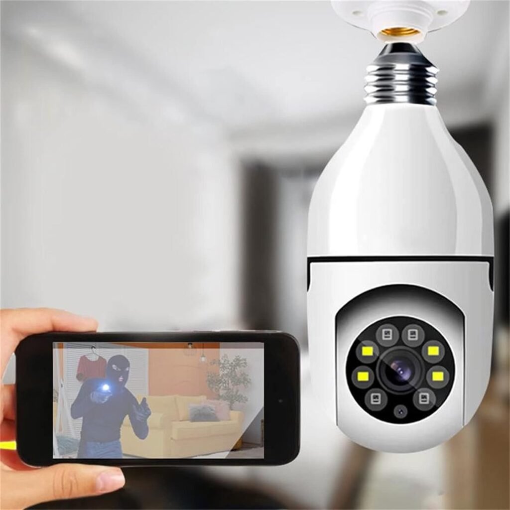 atinetok 2.4GHz WiFi HD 1080P Smart 𝐋𝐢𝐠𝐡𝐭𝐁𝐮𝐥𝐛 Security Camera - 360 Degree Full Color Night Vision Outdoor Waterproof Panoramic Light Bulb E27 Camera for Home Room Indoor Office