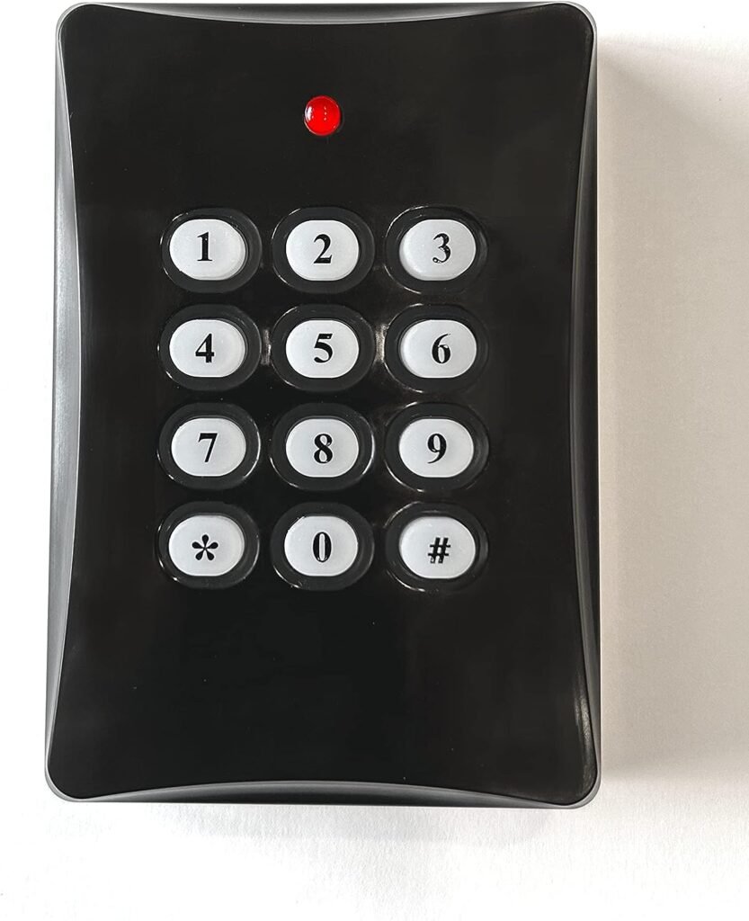 Blue Charm Fake Security Alarm Keypad, Extra Long 2 Year Continuous Usage Battery Life, No Wiring Needed, Red Blinking LED Light with Black Housing, (Four AAA Batteries, not Included)