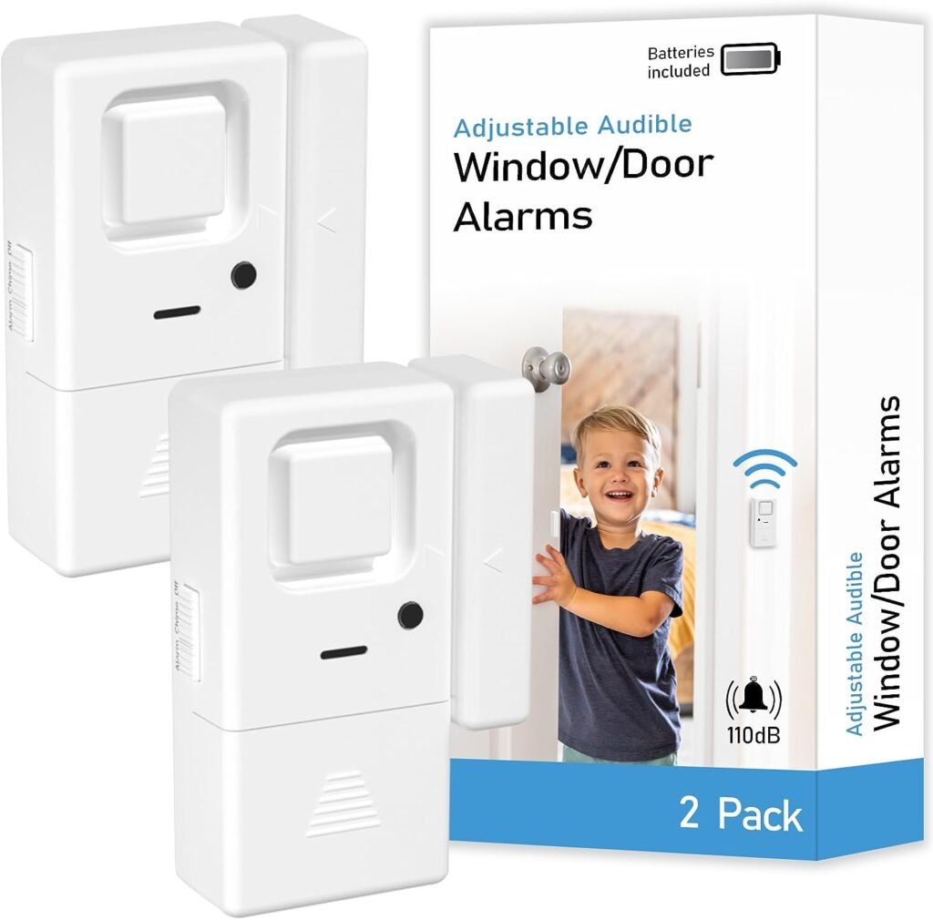 Door Window Alarm - 2 Pack - Adjustable Volume Door Alarm Sensor Wireless Door Alarm for Kids Safety, Door Open Chime Burglar Alert Window Alarm for Home Security, Kids Safety, Apartment, by Rosmila