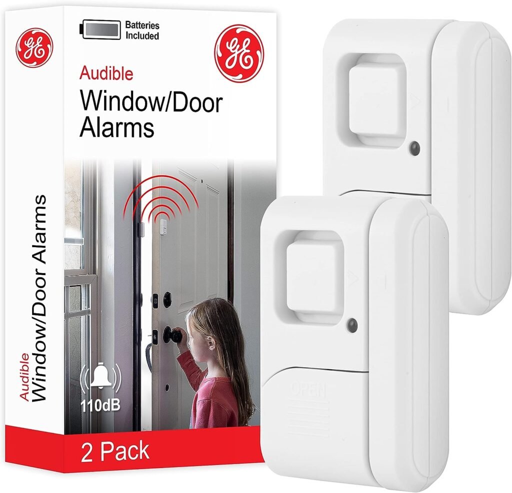 GE Personal Security Window and Door Alarm, 2 Pack, DIY Protection, Burglar Alert, Wireless Chime/Alarm, Easy Installation, Ideal for Home, Garage, Apartment and More, 45115 White
