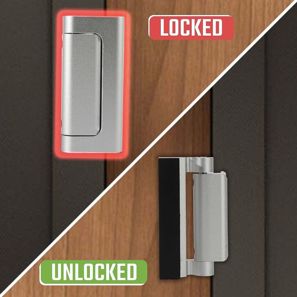 GreaTalent 2PACK Home Security Door Reinforcement Lock Childproof, Add High Security to Home Prevent Unauthorized Entry, Aluminum Construction Finish, Frame lock, Silver