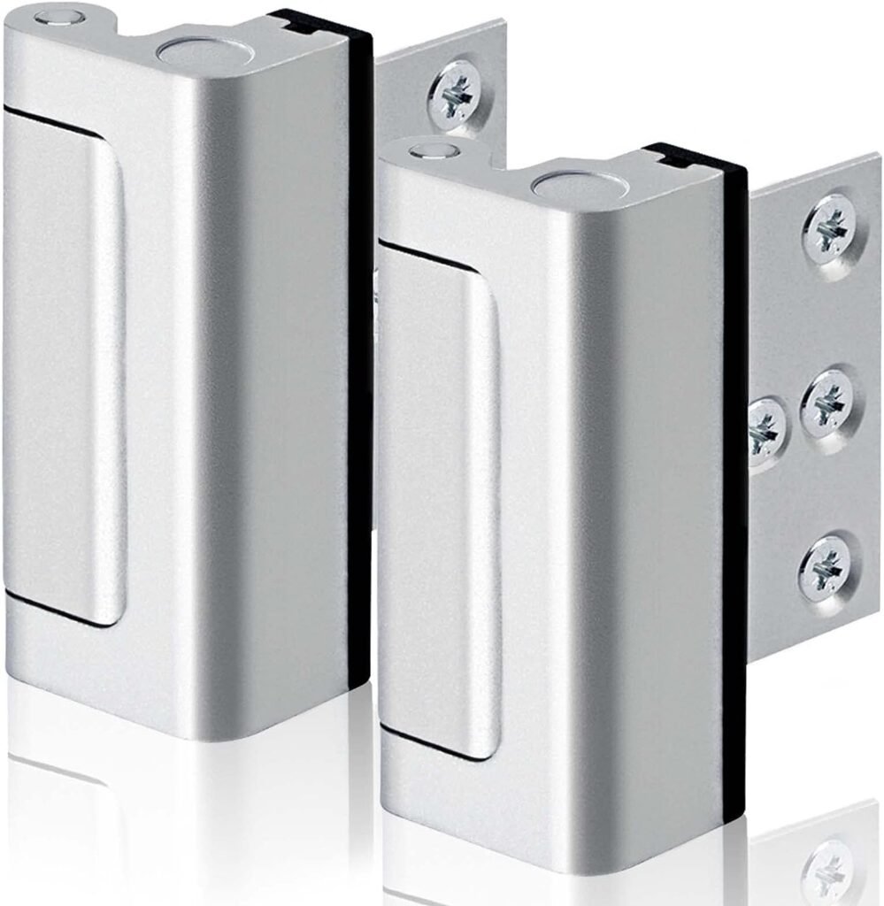 GreaTalent 2PACK Home Security Door Reinforcement Lock Childproof, Add High Security to Home Prevent Unauthorized Entry, Aluminum Construction Finish, Frame lock, Silver