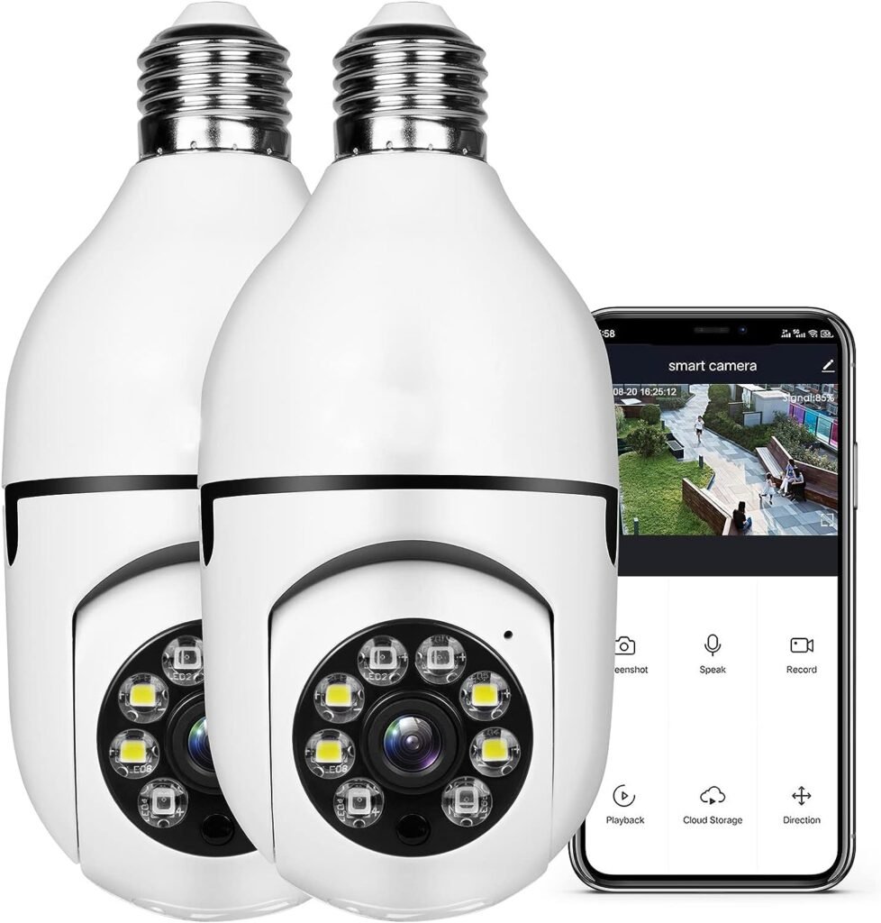 Light Bulb 1080P Security Wireless Camera Wifi Smart for home surveillance Screw into the E27 light bulb socket Spotlight Alarm Color night vision Two-way talk Motion Alarm PTZ 360 Degree(2packs）