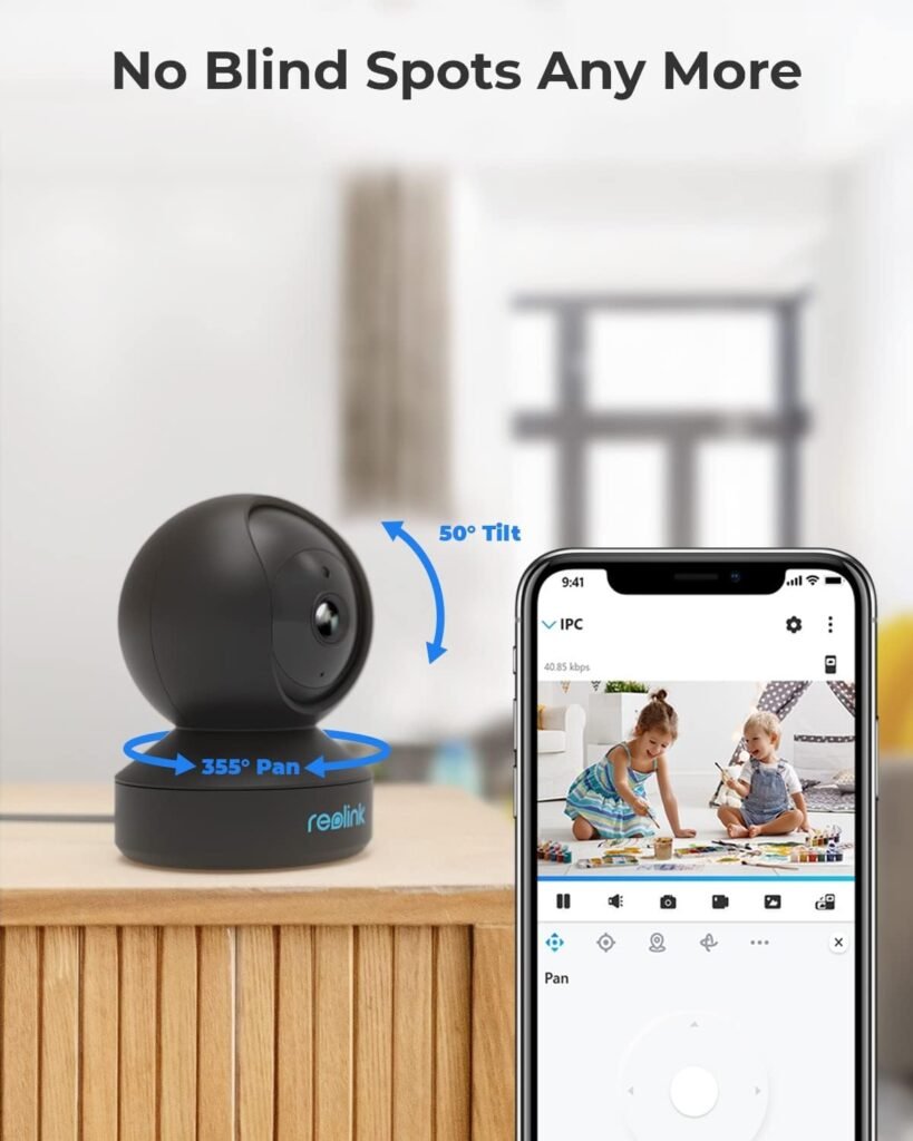 REOLINK Indoor Security Camera, 3MP Pan  Tilt, Plug-in WiFi Camera for Home Security, Pet Camera, Baby Monitor, Human/PetDetection, 2-Way Audio with Phone App, Works with Alexa/Google Assistant, E1