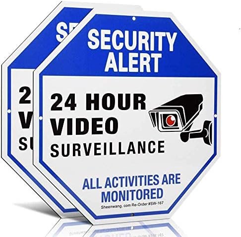 Sheenwang 2-Pack Security Camera Sign, Video Surveillance Signs Outdoor, UV Printed 40 Mil Rust Free Aluminum 10 X 10 in, Weatherproof and Heavy Duty Security Signs for Home or Business