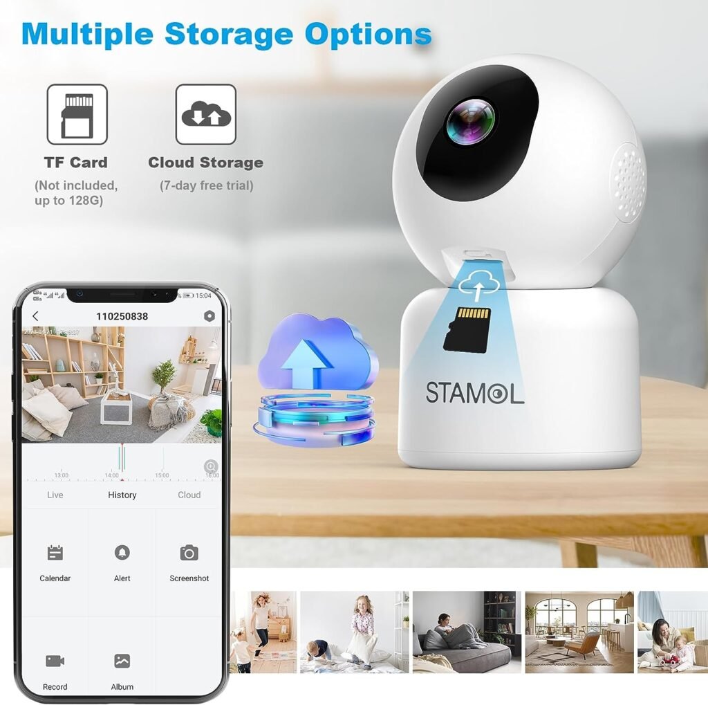 STAMOL Security Camera Indoor Wireless, 2K WiFi Cameras for Home Security/Baby Monitor/Dog/Elderly, Smart Pet Camera with Phone App, Motion Detection, Pan Tilt, 2 Way Audio, TF Card/Cloud Storage