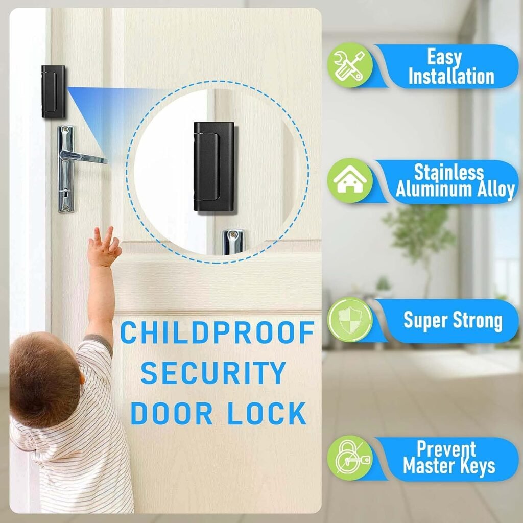 Steinwhale 3Pack Home Security Door Reinforcement Lock, Childproof Safety Door Lock Latch Inside Stopper, Add High Security to Prevent Home Unauthorized Entry, Aluminum Construction Finish Black