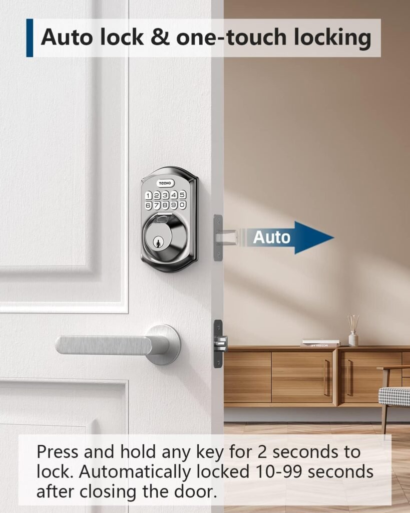 TEEHO TE002 Fingerprint Door Lock - Keyless Entry Door Lock with Keypad - Electronic Deadbolt Keyed Entry - Front Door Lock - Combination Door Lock - Easy Installation - Satin Nickel