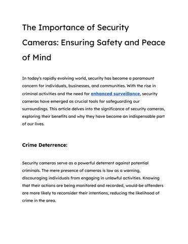 The Importance of Security Cameras for Monitoring and Deterrence