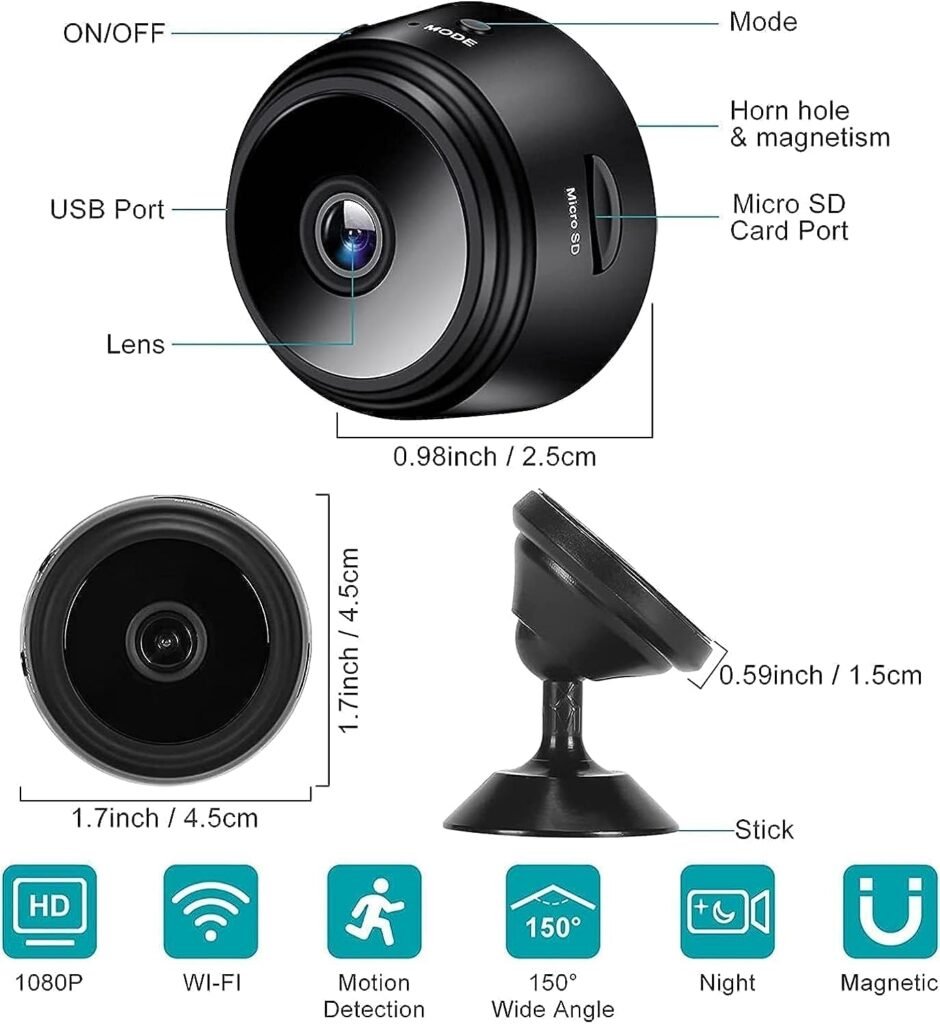 UENOKIPS Mini Hidden Camera WiFi Wireless Small Video Camera Full HD 1080P Night Vision Motion Detection Security Nanny Surveillance Cam Covert Cameras with App for Home Indoor Outdoor Black…………