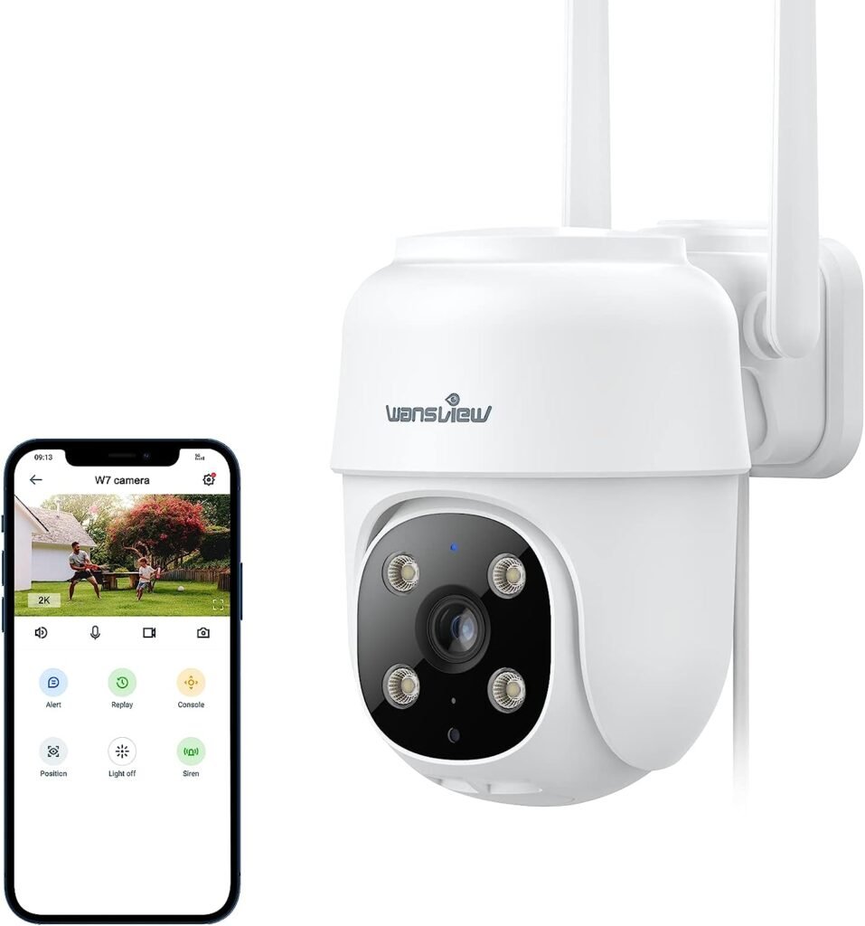 wansview 2K Security Cameras Wireless Outdoor-2.4G WiFi Home Security Cameras via Remote Control with Phone APP for 360° View, Color Night Vision, 24/7 SD Card Storage, Works with Alexa/Google Home