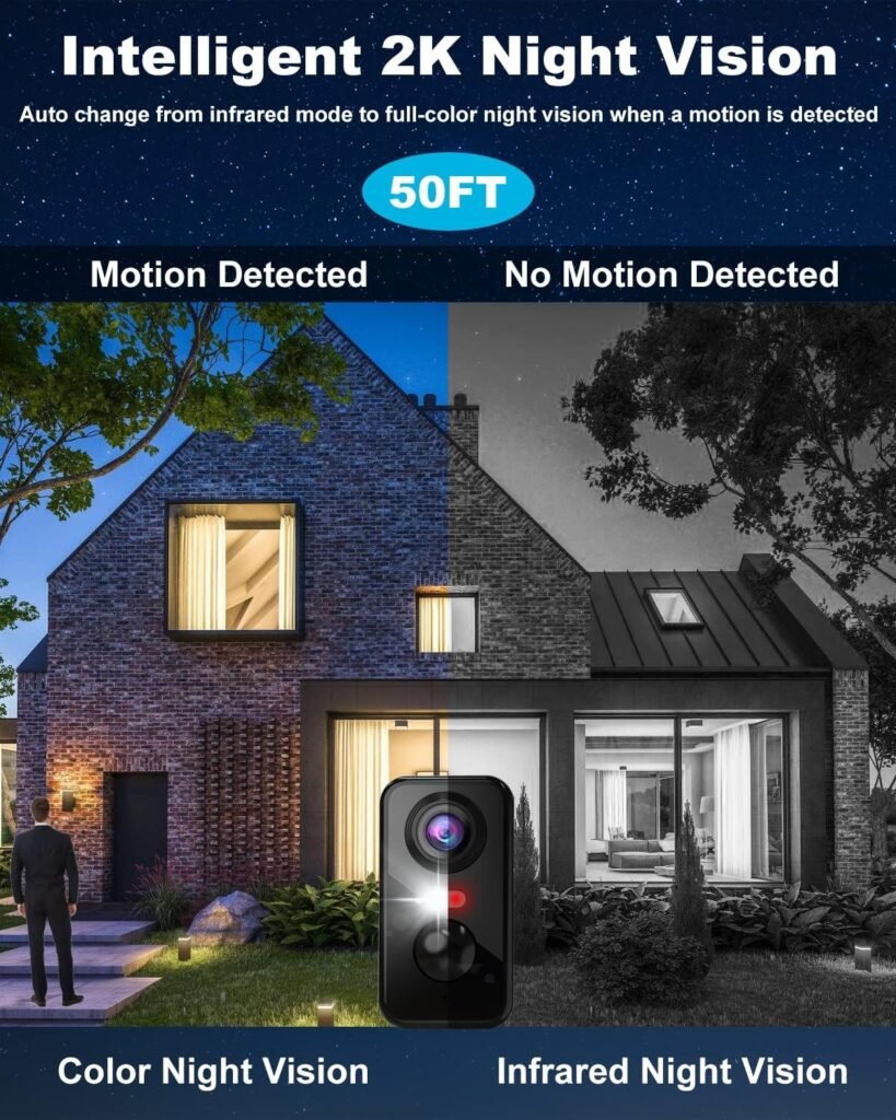Wireless Cameras for Home Security Outdoor, 2K Color Night Vision Battery Powered WiFi Security Camera Spotlight/Siren Motion Detection 2-Way Talk Waterproof Cloud Storage Outdoor Camera Wireless 2PCS