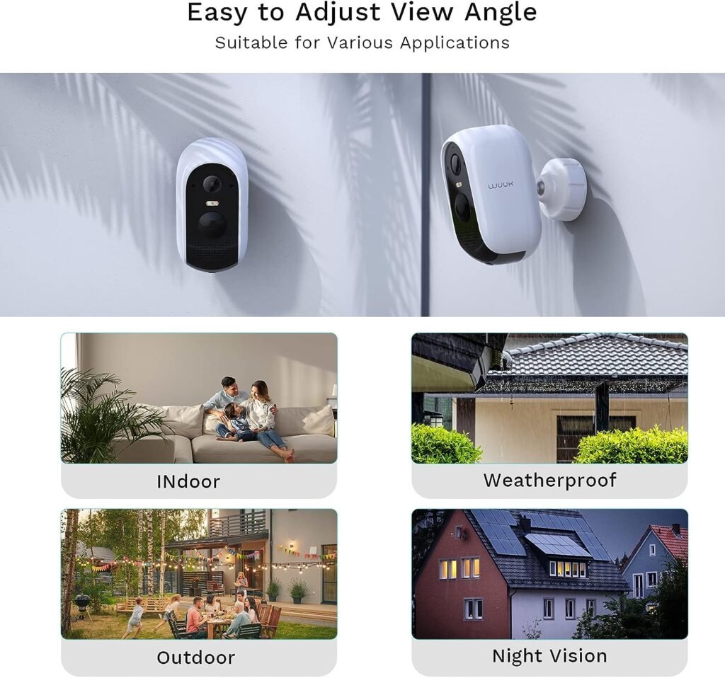 WUUK 4 Cameras for Home Security Outdoor Wireless WiFi, 2K Battery Powered Outdoor Wireless Security Camera with Base Station, No Monthly Fee, IP67, Free 32GB Local Storage, Google  Alexa Compatible