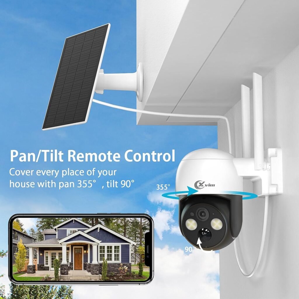 XVIM 2PCS Solar Security Camera Wireless Outdoor, 2.5K Pan/Tilt Outdoor Cameras for Home Security, WiFi Rechargeable Battery Surveillance Cameras, PIR Detection, 2-Way Talk, Spotlight Night Vision